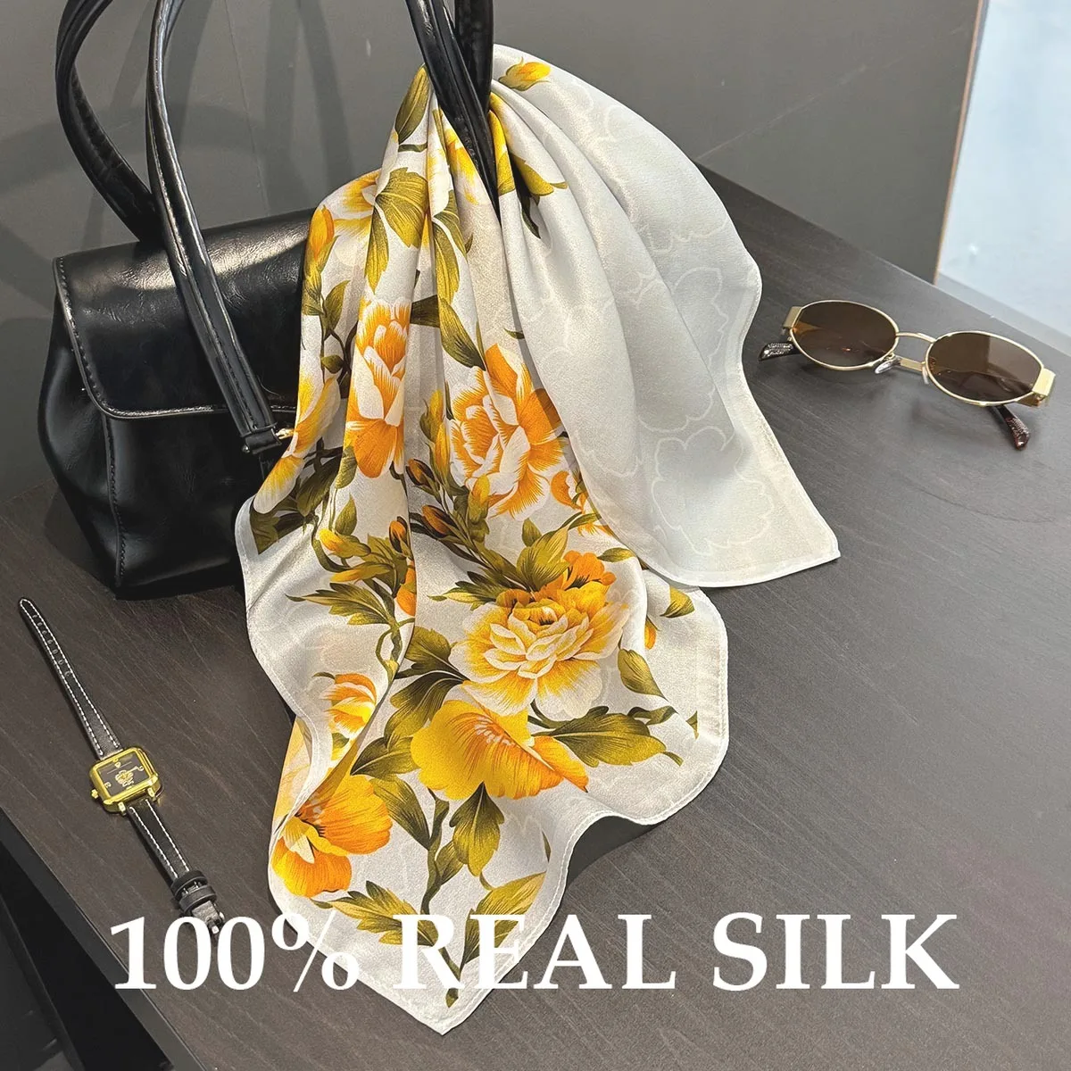 Neuer 100% Seidenschal Bandana Luxuriöses Hochwertiges Damen-Kopftuch Sommer Mode Sonnenschutz Quadratische Schals Stirnband Hijab
