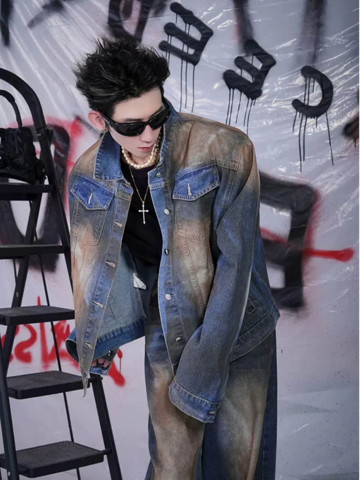 

Retro American Sle Distred Denim Jaet And Pants Set Heavy Wear And Tear Youthful Vitali for Teenagers Spring Autumn ...