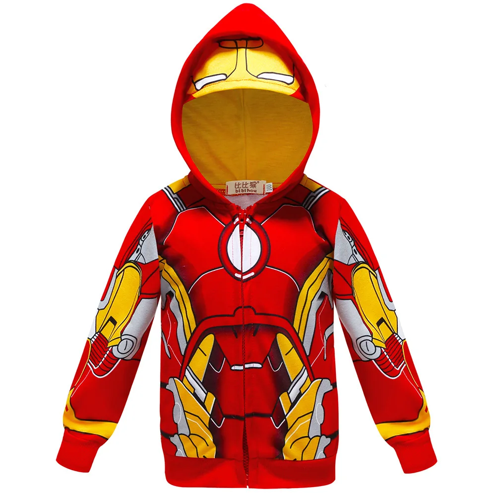 Spring Autumn Boys Coats Marvel Avengers Iron Man Spiderman Hooded Boy Jacket Children Warm Outerwear Kids Clothes