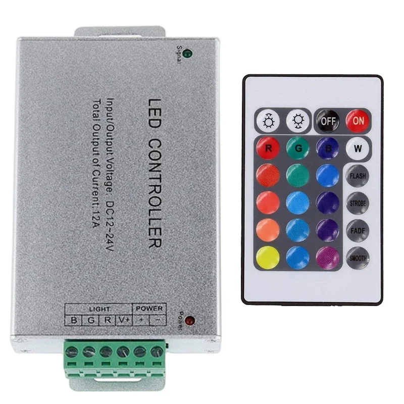 DC 12V-24V 24 Tasten RGB Controller 12A Aluminiumgehäuse IR oder RF Wireless Remote Dimmer für 5050 Bunte LED-Streifenlichter Dimmen