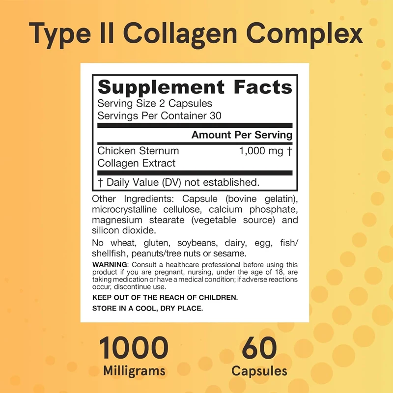 Type II collagen complex 500mg - dietary supplement to support skin and joints - derived from chicken breast cartilage