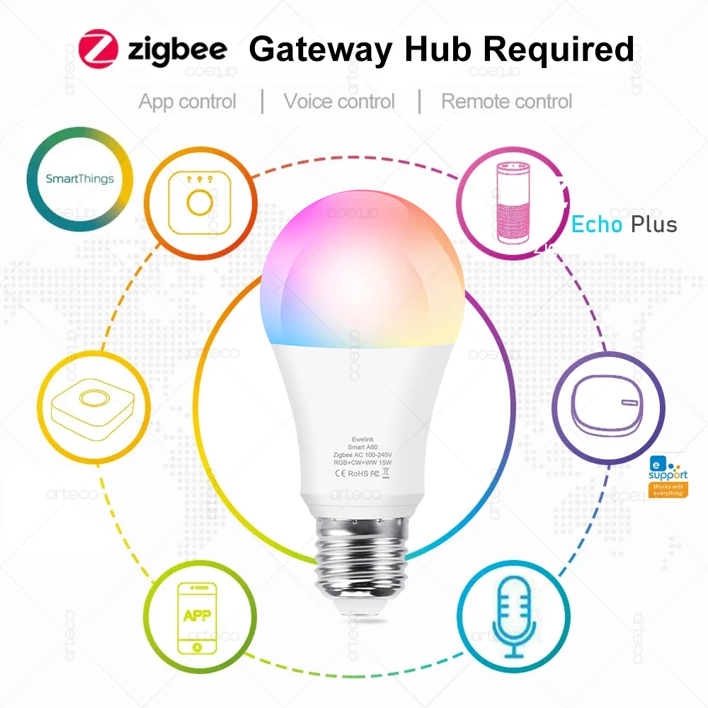 15W 18W E27 Zigbee Smart Glühbirnen RGB E27 Led-lampe AC100-240V Smart Home Zigbee Lampe Funktioniert mit Alexa Google Home Smartthings – Detail 7