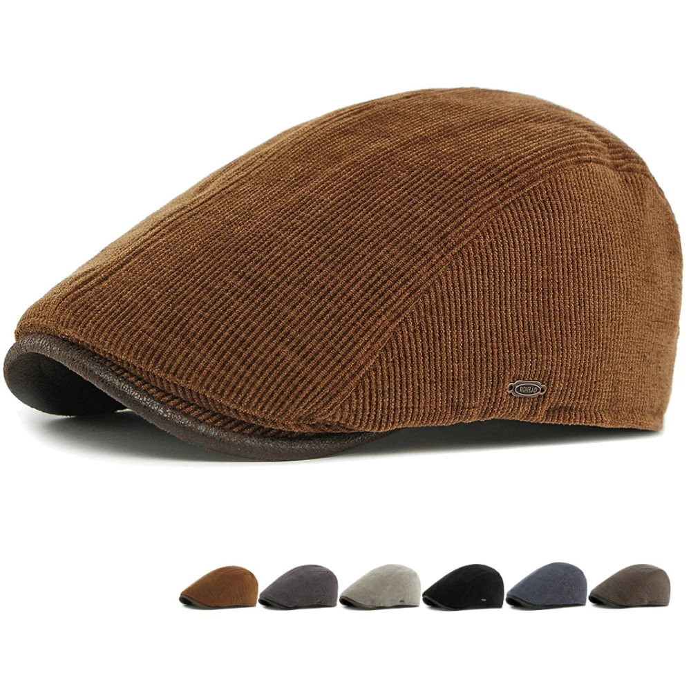 

HT4933 Beret Cap Thick Warm Autumn Winter Hats for Men Women Artist Hat Male Female Corduroy Ivy Flat Cap Adjustable Mens Berets
