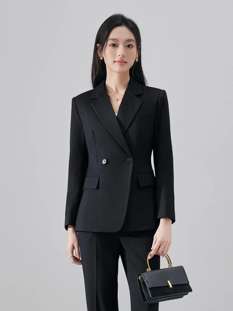 Cobalt Blue Professional Suit Set for Women Spring Autumn Workwear Hotel Manager Uniform Button Detail Long Sleeve Polyester