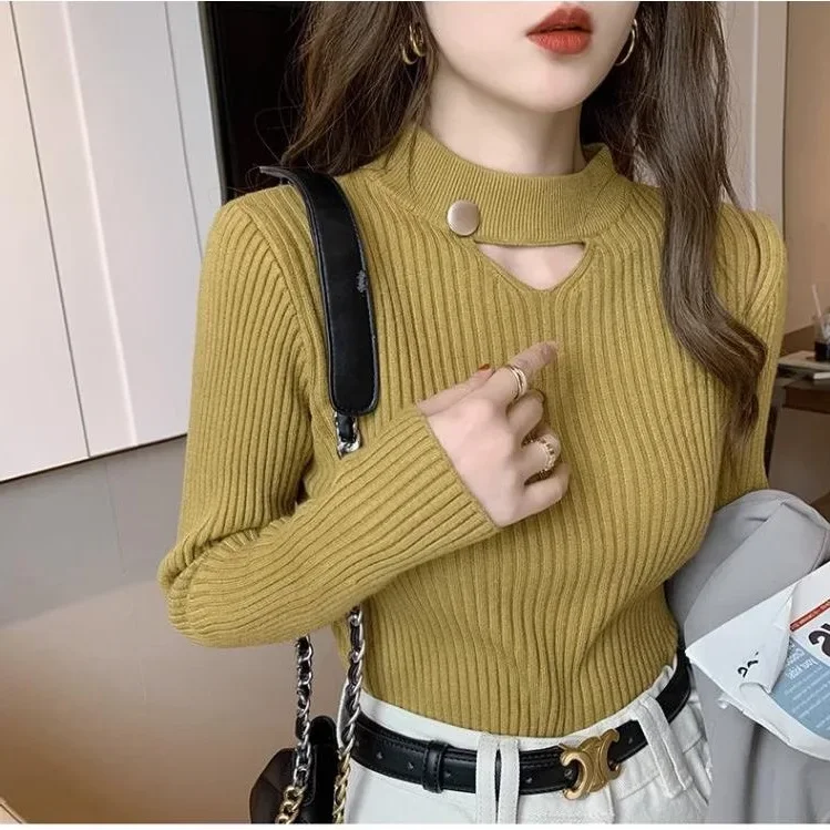 Herbst Winter Neue Stil Woolen Pullover Innen Und Außen Neue Chinesische Stil frauen Gestrickte Pullover Halb Hohen Kragen Basis Schicht hemd