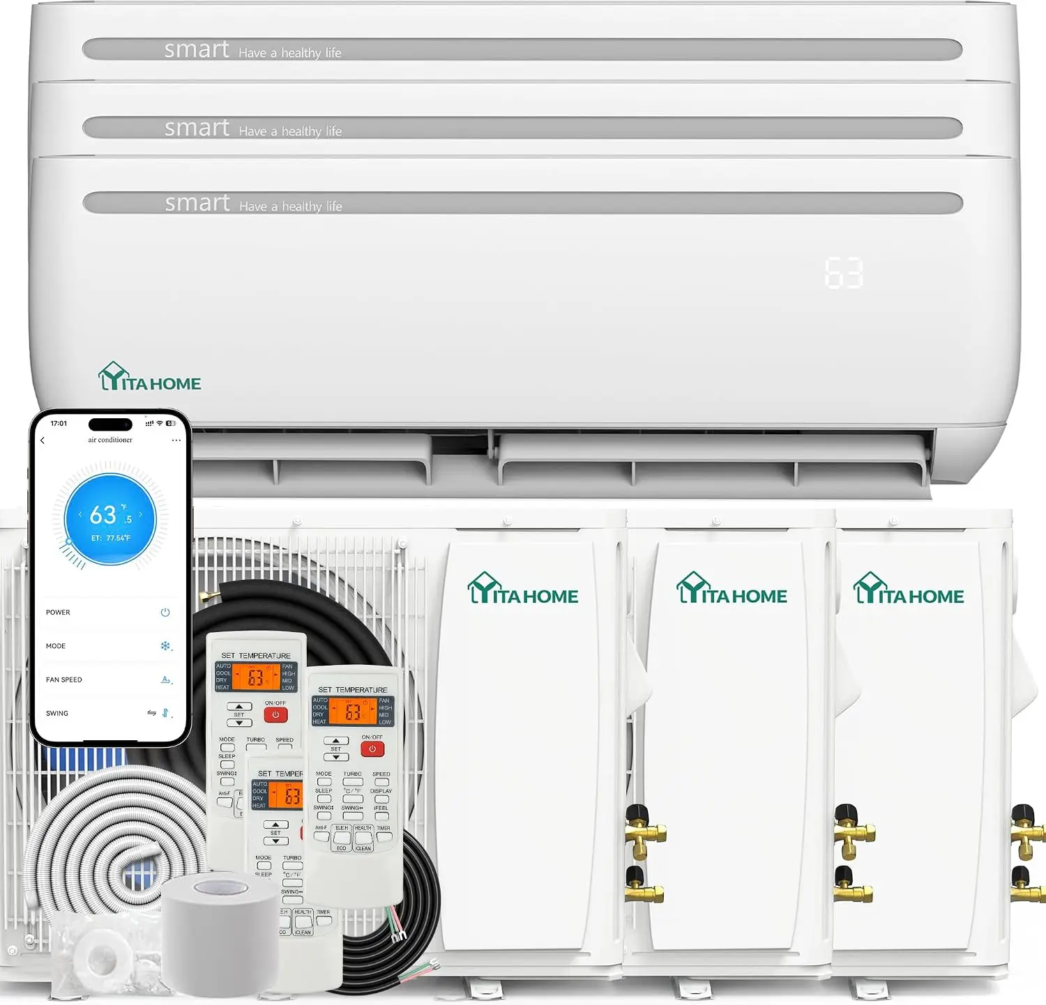 3 Zone 36000 BTU Mini Split AC/Heating System 20 SEER2 12K*3 | 12000 BTU WiFi Enabled 115V Dual Zone Ductless Air, Custom