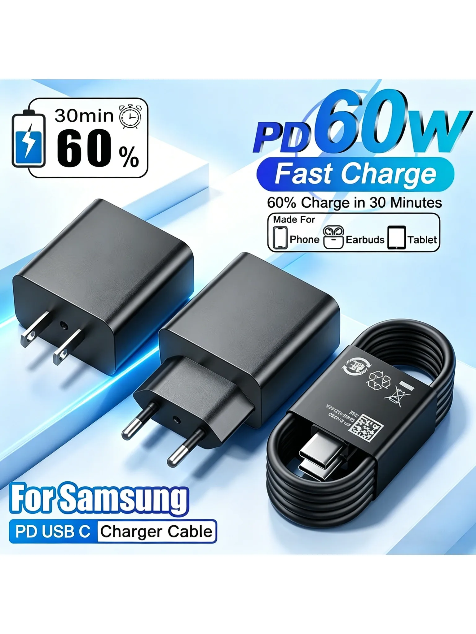 Ładowarka SAMSUNG 60W PD z wtyczką EU do S26 Ultra S25FE S24 S23 A56 A53 A57 M55s Tab S11 Ultra S10 FE+ z kablem Type C 5A — zdjęcie produktu 7