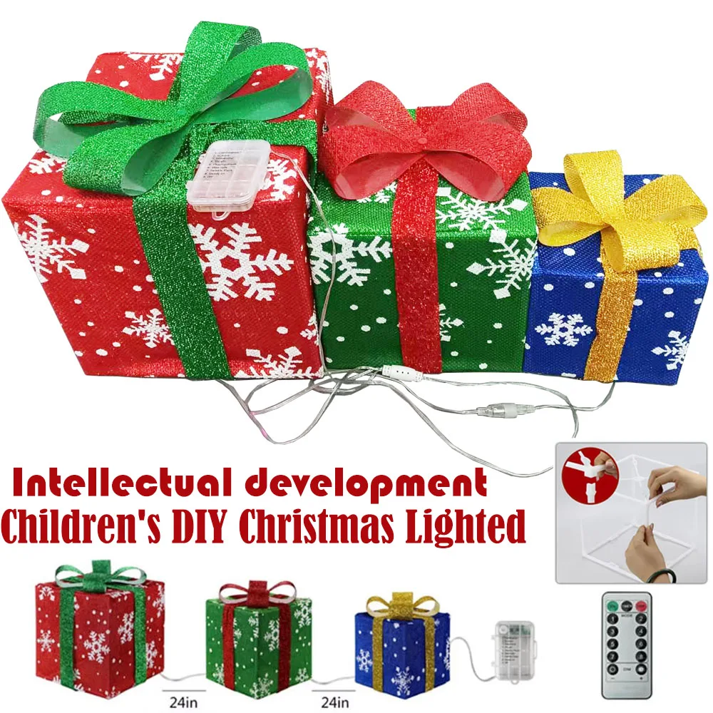 

Children's DIY Christmas Lighted Gift Boxes, Christmas Decorations for Indoor Outdoor Decorations,Christmas Tree Skirt Ornament
