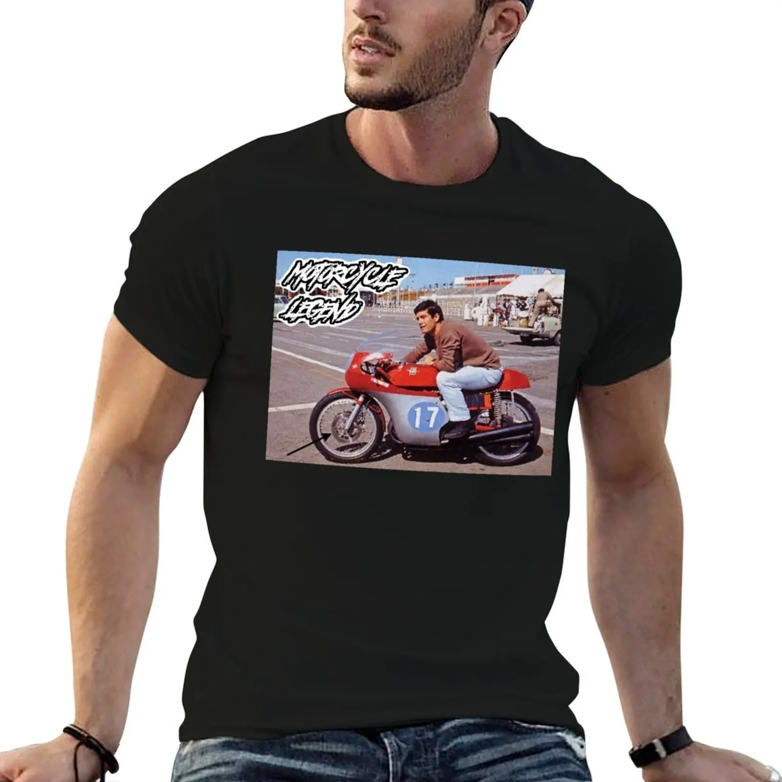 Camiseta de algodón 100% con estampado de anime de la leyenda de la motociclismo, Young Giacomo Agostini, MV Agusta Era