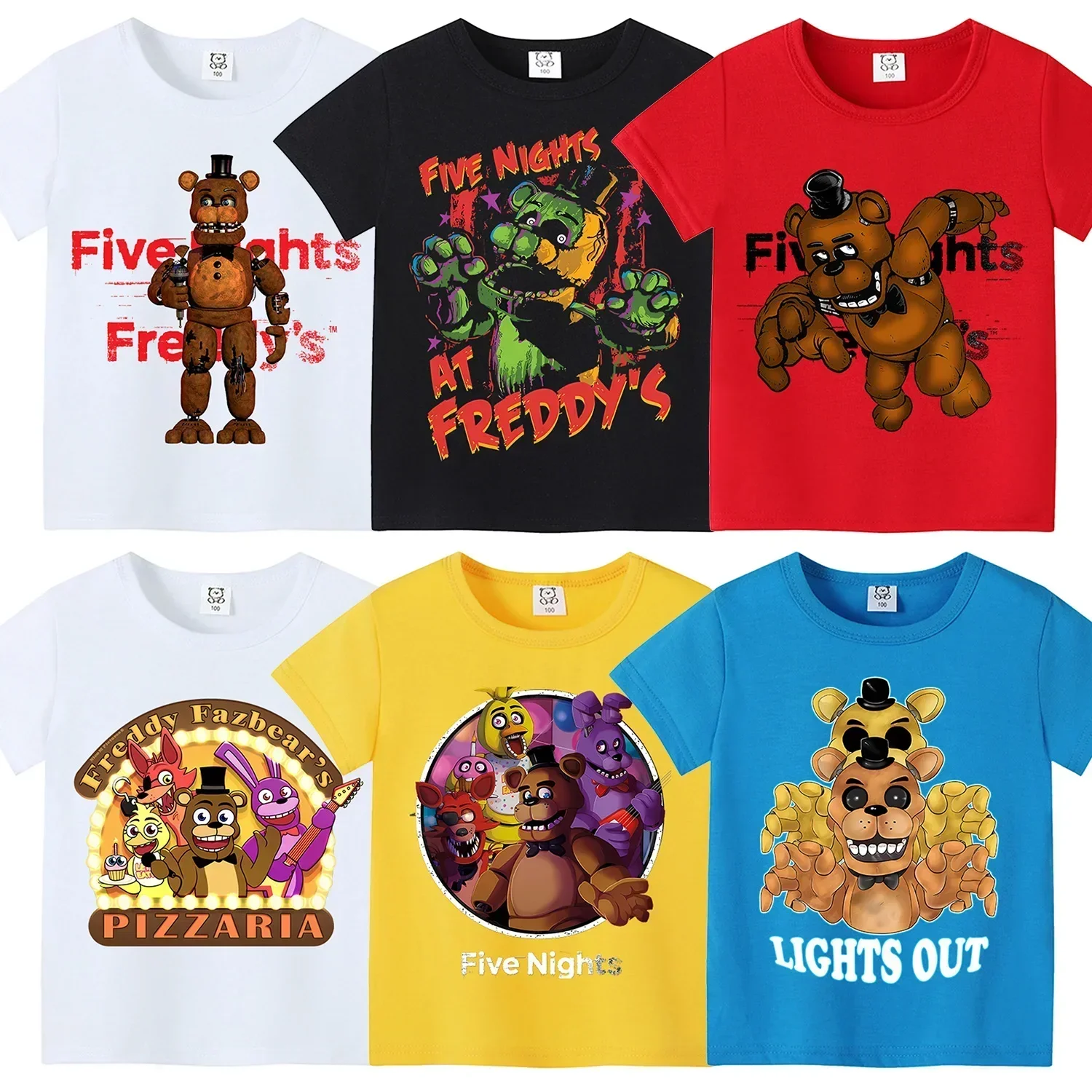 Camisa corta con tema de Five Nights Freddys, ropa con estampado de Fnafs, camisetas de manga corta con dibujos animados Kawaii para niños, camiseta para bebé, ropa, regalo de cumpleaños