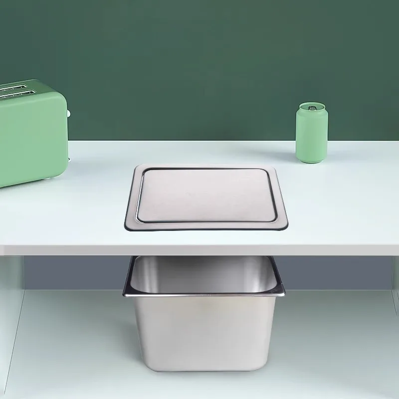 

Convenient Rectangular Waste Bins Simple Embedded Stainless Steel Waste Bins Modern Large Capacity Household Cleaning Tools