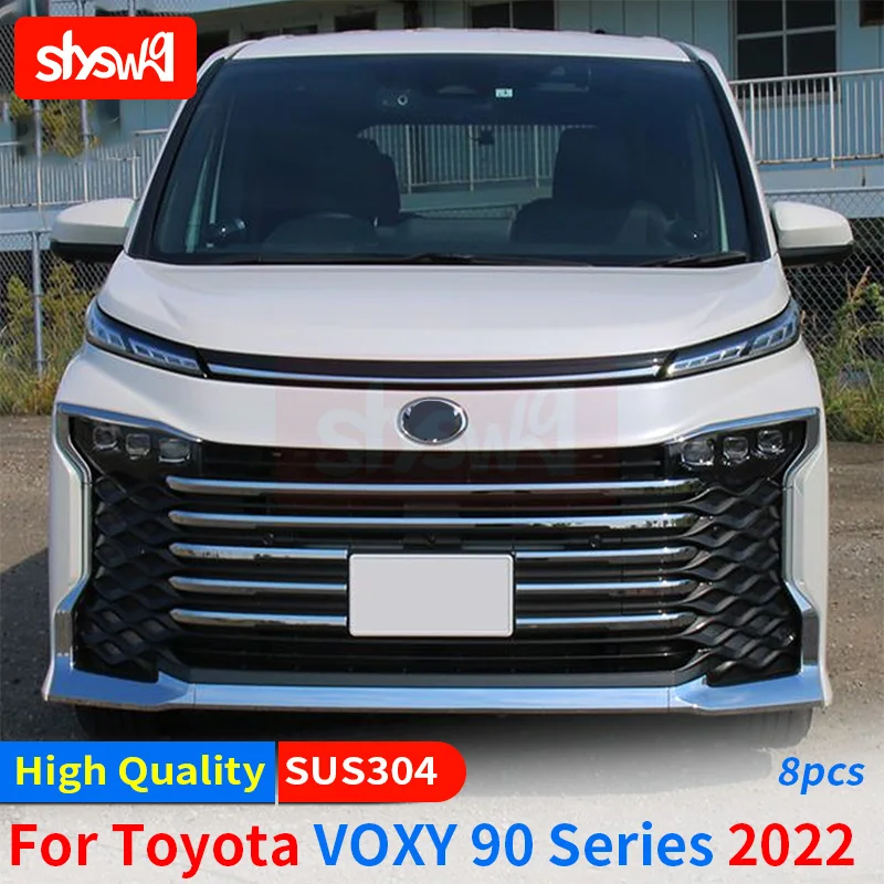 Exterior Accessories for Toyota 2022 Voxy 90 Series Car Dress Up Bumper Front Grille Mesh Protection Bright Strip Styling 9 Pcs