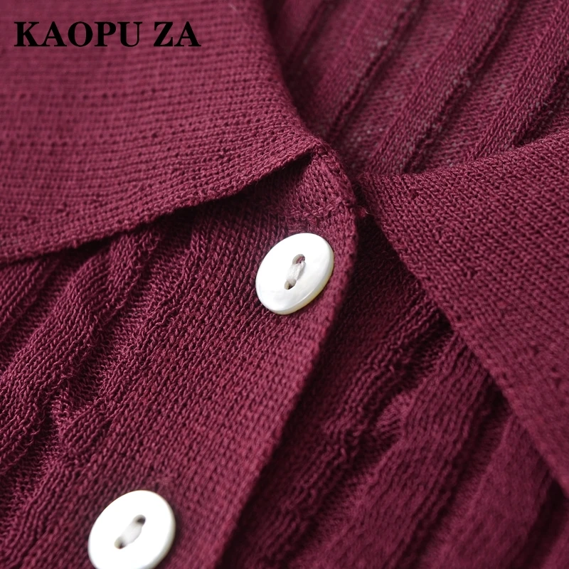 KAOPU ZA 2024 Woman\'s Autumn Casual Knit T Female Vintage Turn Long Sleeve Thin Sweater Slim Solid Color Bottoming Shirt Top