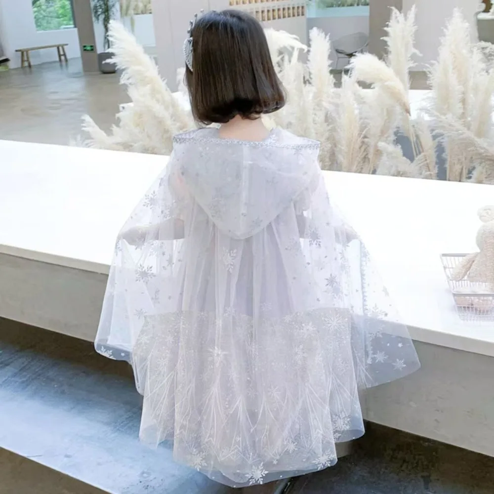 New Sequins Girls Princess Cape Cute Mesh Elegant Dress Cape Sweet Cosplay Girl Tulle Cloak Carnival Party