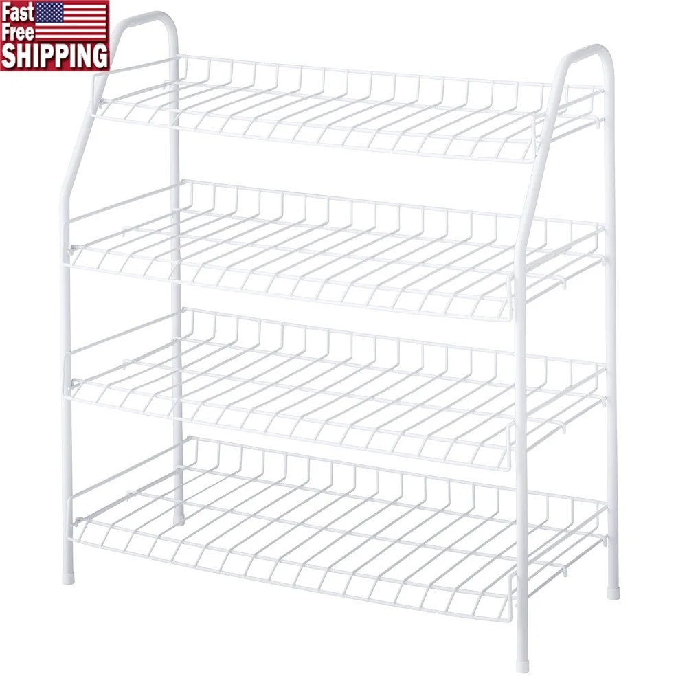 

Отдельно стоящая 4-уровневая проволочная полка для обуви-органайзер с вентилируемыми полками, резиновые подушечки для ног, простая сборка, фойе, шкафы, грязевые комнаты