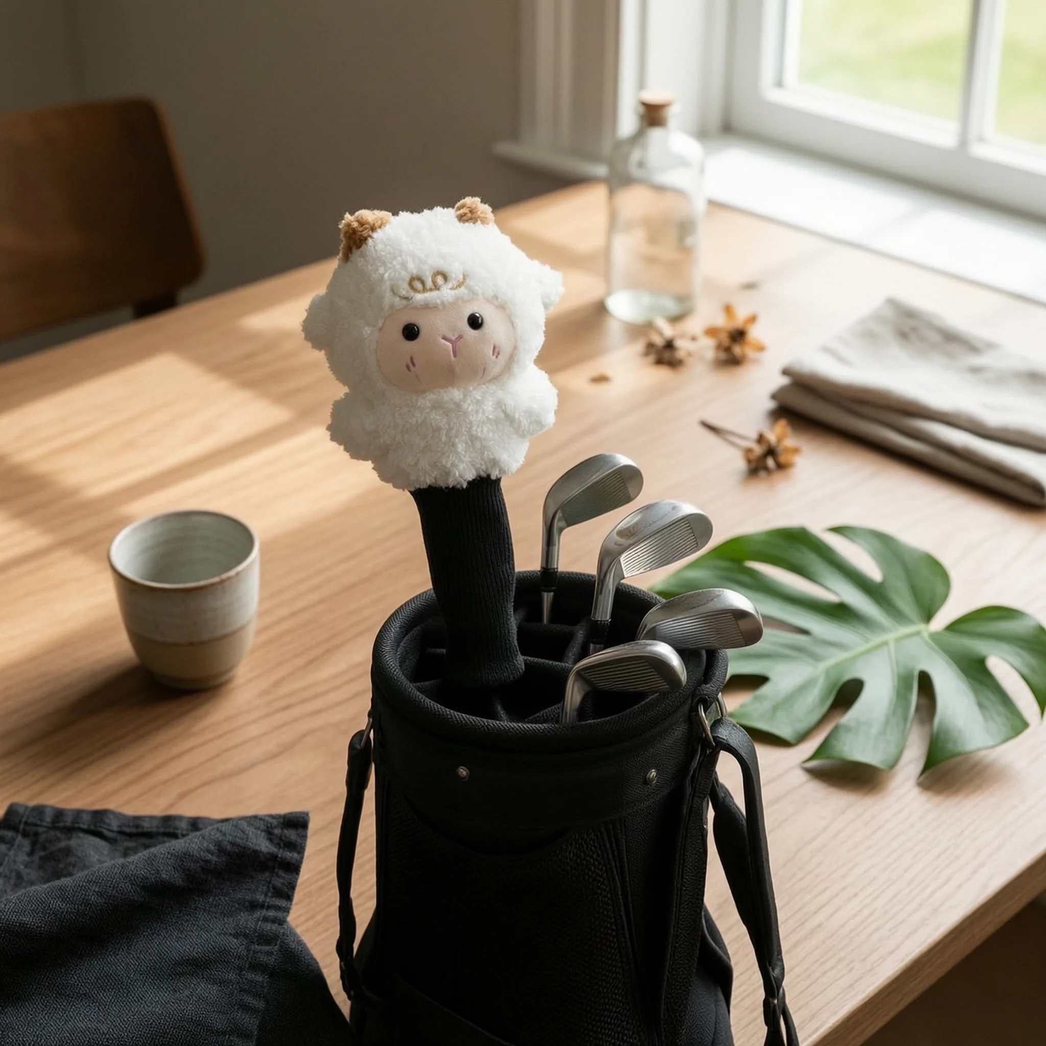 Housse de tête de club de golf en forme de mouton, tricotée, douce et moelleuse, équipement de sport, avec détails brodés, protection