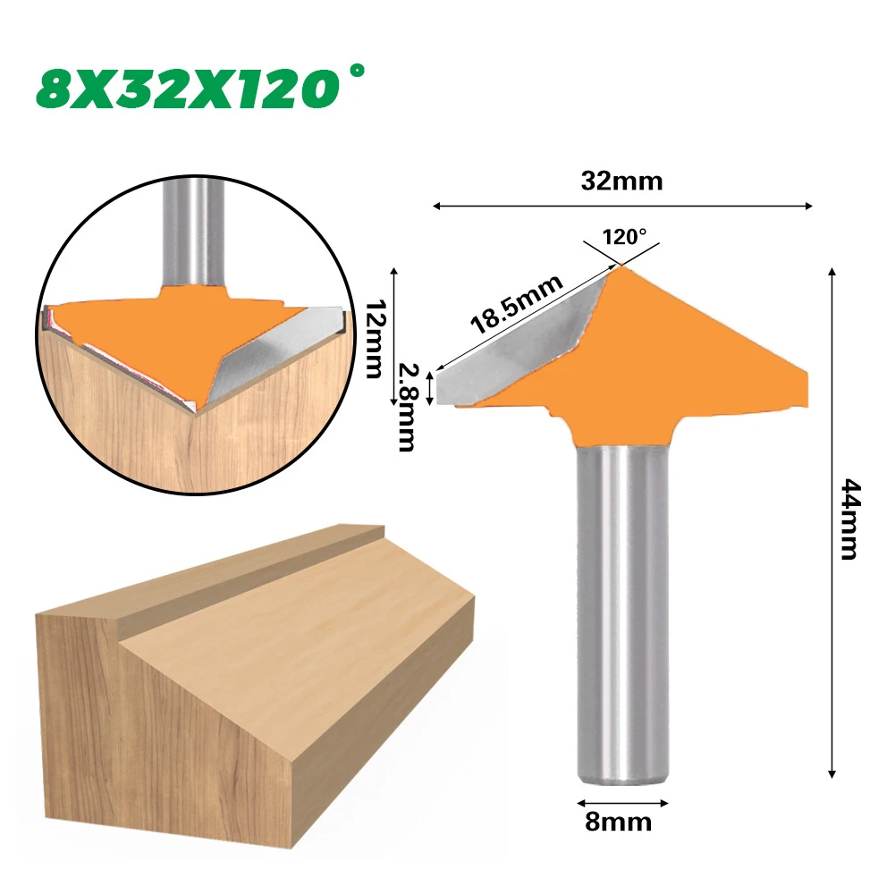 1PC 8MM Shank Milling Cutter Wood Carving 60 90 120 150 Degree Tungsten Woodworking Milling Cutter 3D Router Bits for Wood V Bit