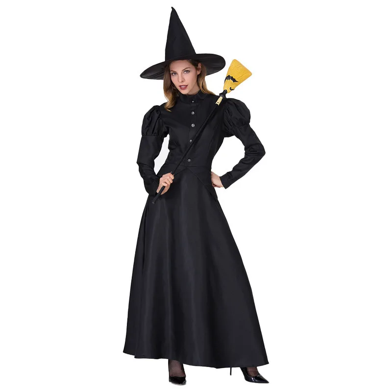 زي الهالوين الساحرة للبالغين للمرحلة |   مجموعة أزياء الساحرة السوداء للوالدين والطفل (مع ملحقات القبعة والمكنسة)