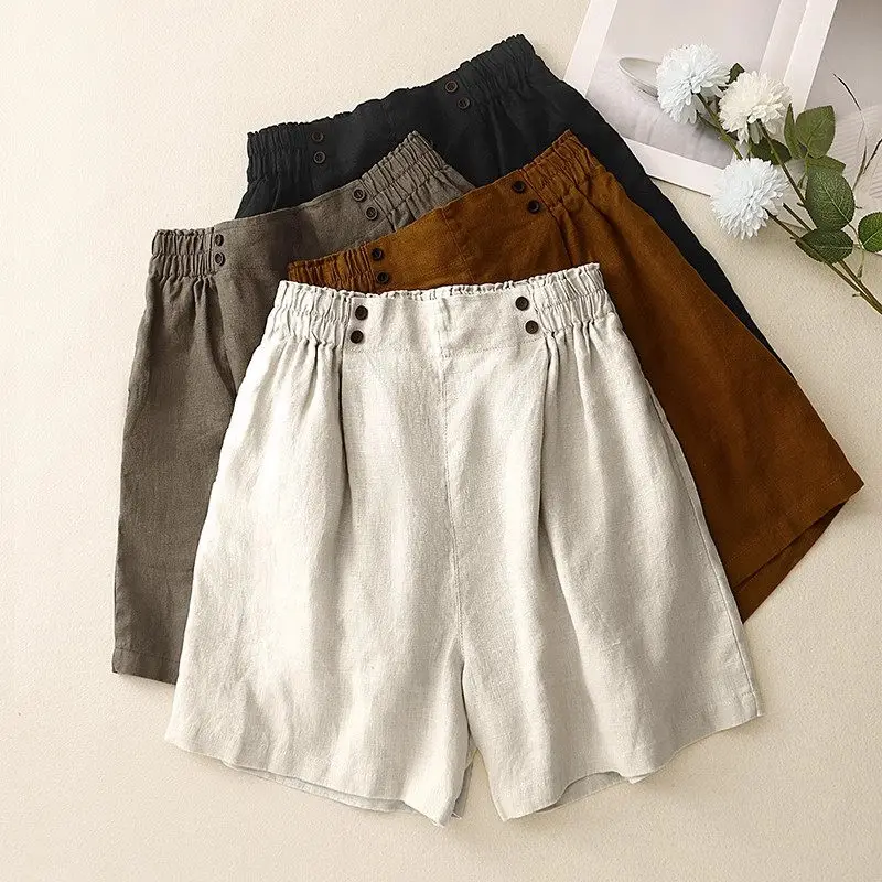 

2025 Summer Women's Cotton Linen Casual Pants Loose Wide Leg Shorts Harem Cropped Breathable Lightweight Travel Beach G497