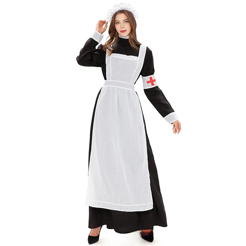 2025年ハロウィン赤十字メイドコスチューム女性用パーティーサーヴァント衣装レディースバトラーパフォーマンス衣装ポリエステル素材