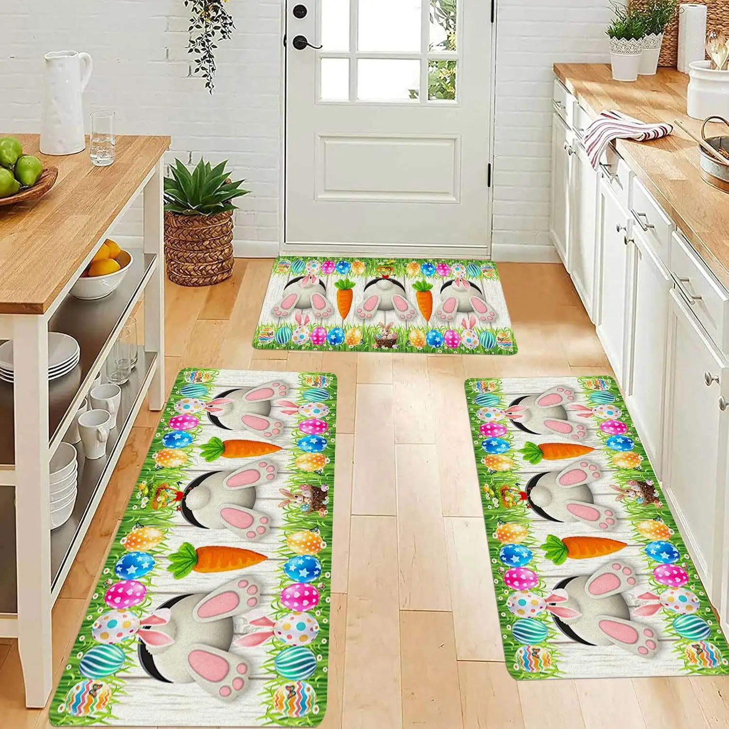 Easter Eggs Rabbit Butt Carrot Non-slip Kitchen Mat Living Room Front Door Entrance Doormat Bedroom Balcony Bath Toilet Door Mat