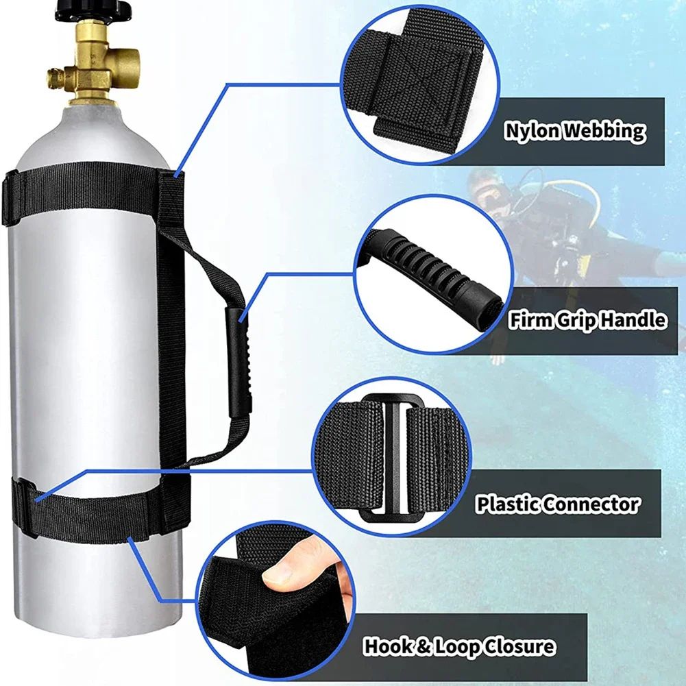 Alça para tanque de mergulho, 2 peças, cilindro de ar, suporte de garrafa, alça portátil, venda quente, cabe em quase qualquer tamanho, peças de cilindro