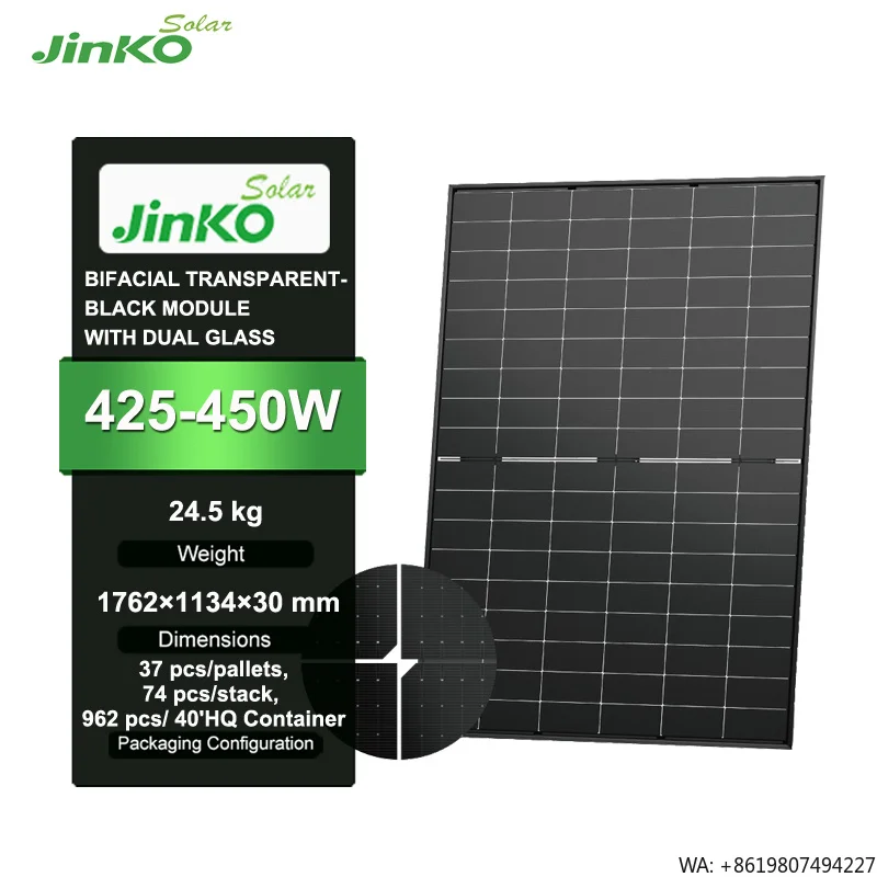 Jinko Tiger Neo 425-450 Watt 54HL4R-BDB N-Type BIFACIAL TRANSPARENT-BLACKMODULE WITH DUAL GLASS High Efficiency Solar Panel