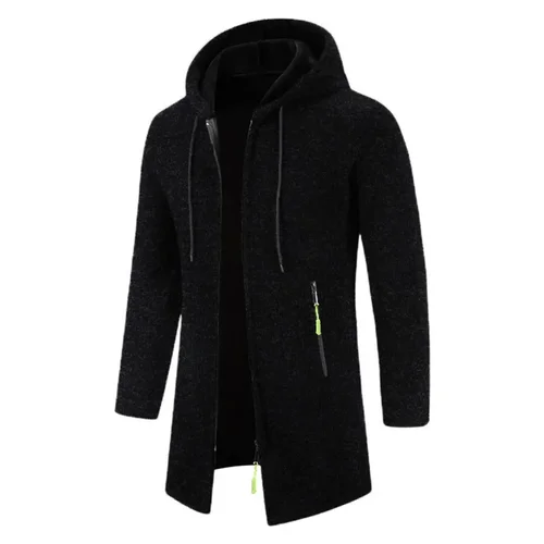 Imagen 2 del producto Sudaderas con capucha para hombre, sudaderas de manga larga con cremallera y capucha para hombre, chaqueta superior de invierno de gran tamaño, abrigo, suéter negro