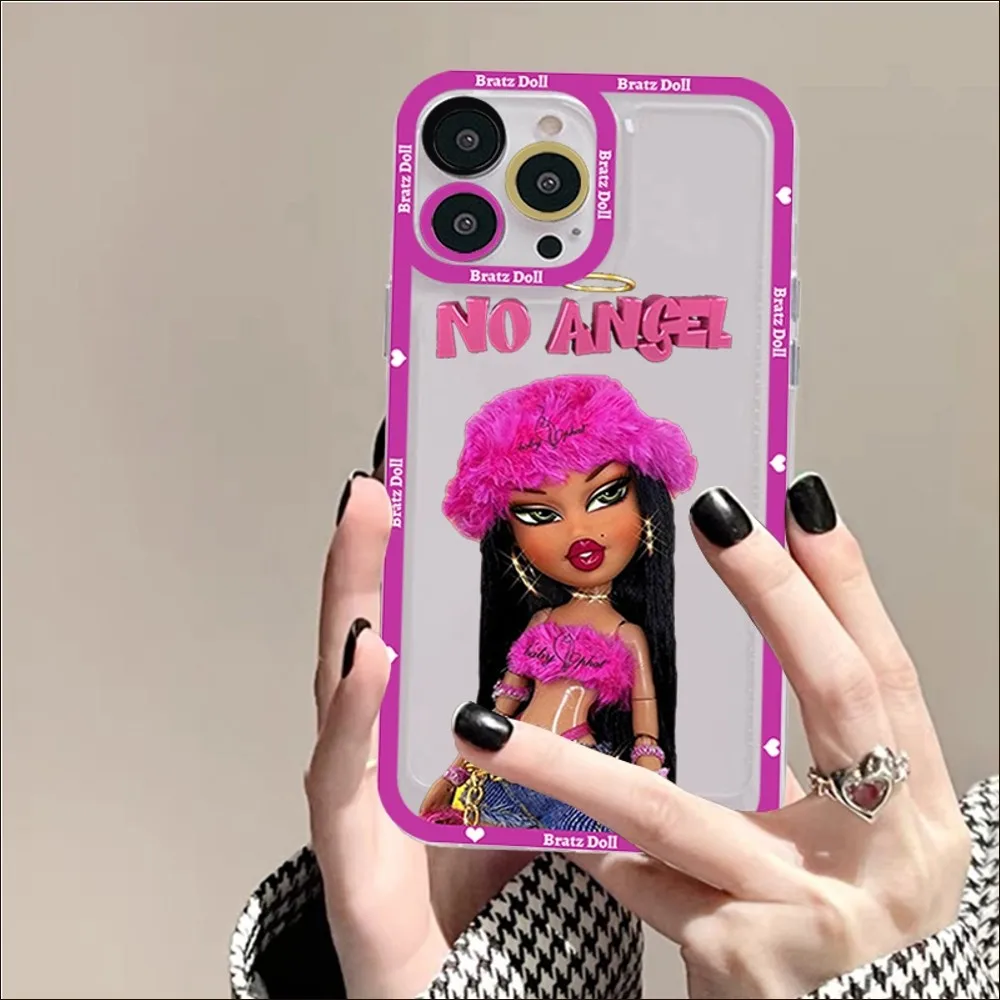 Simpatica custodia per telefono con bambola Bratz per iPhone 13 14 Pro Max XS XR 12 11 Pro 13 Mini Cover posteriore morbida e trasparente