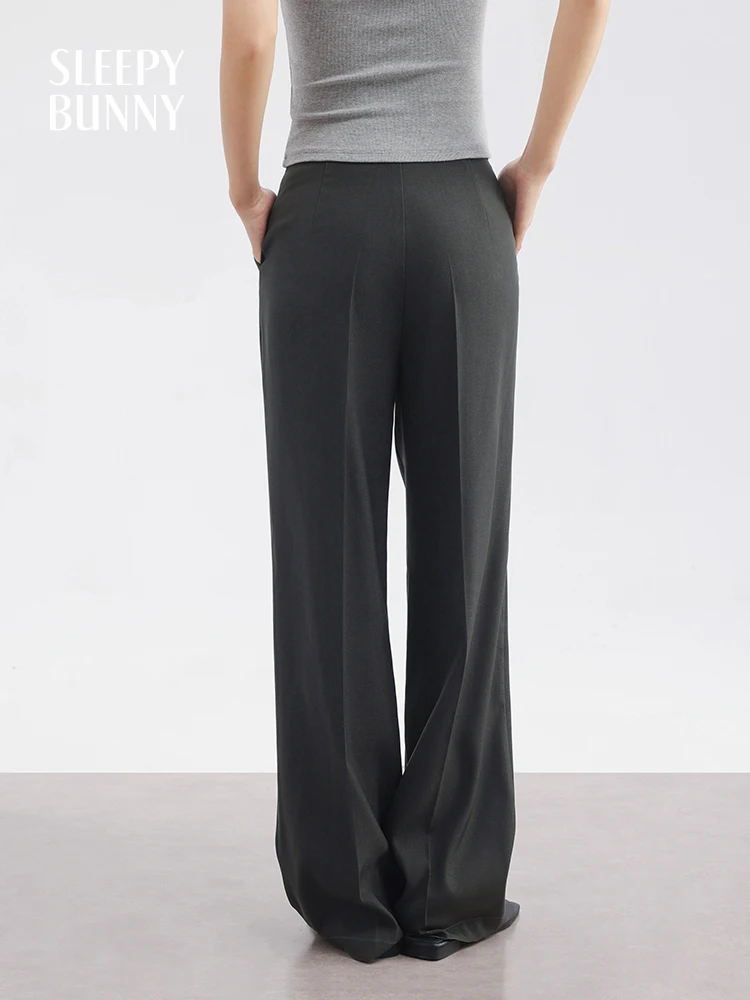 Gray High Waist Wide Leg Trousers Women Summer Draped Straight Leg Pants Slimming Loose Fit Casual Office Wear Chic Long Pants
