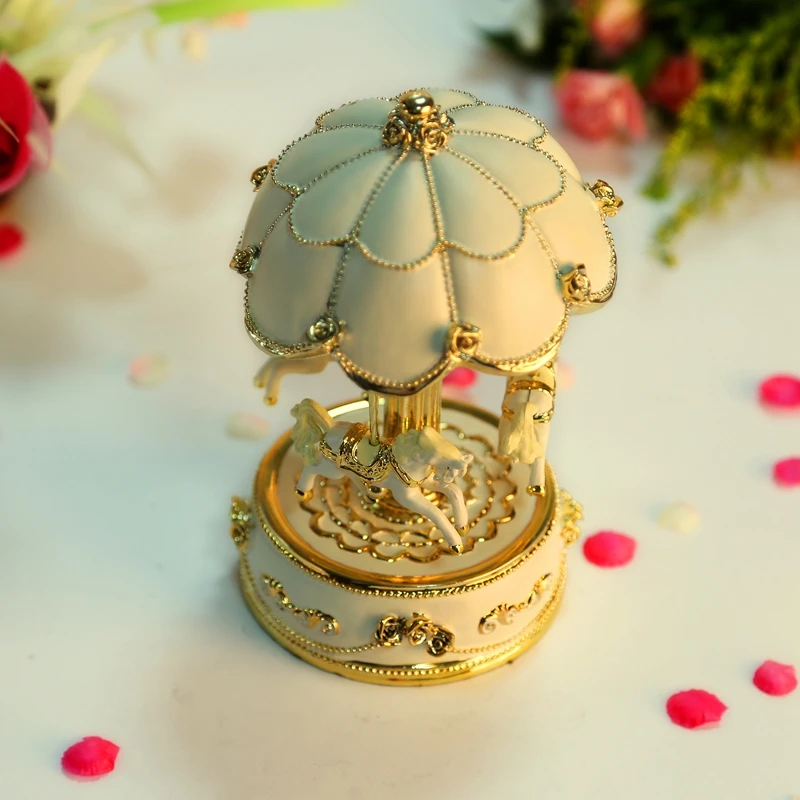 Luminous Creative Music Box Elegant Colorful Glitter Carousel Music Box Home Decoration Children Girls New Year\'s Birthday Gift