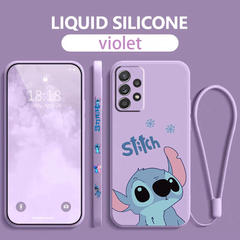 Stitch Lilo Disney Angel Phone Case For Samsung Galaxy A73 A53 A33 A52 A32 A71 A51 A21S A03S 4G 5G Liquid Left Rope Cover Fundas