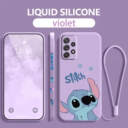 Stich Lilo Disney Engel Telefon Fall Für Samsung Galaxy A73 A53 A33 A52 A32 A71 A51 A21S A03S 4G 5G Flüssigkeit Links Seil Abdeckung Fundas