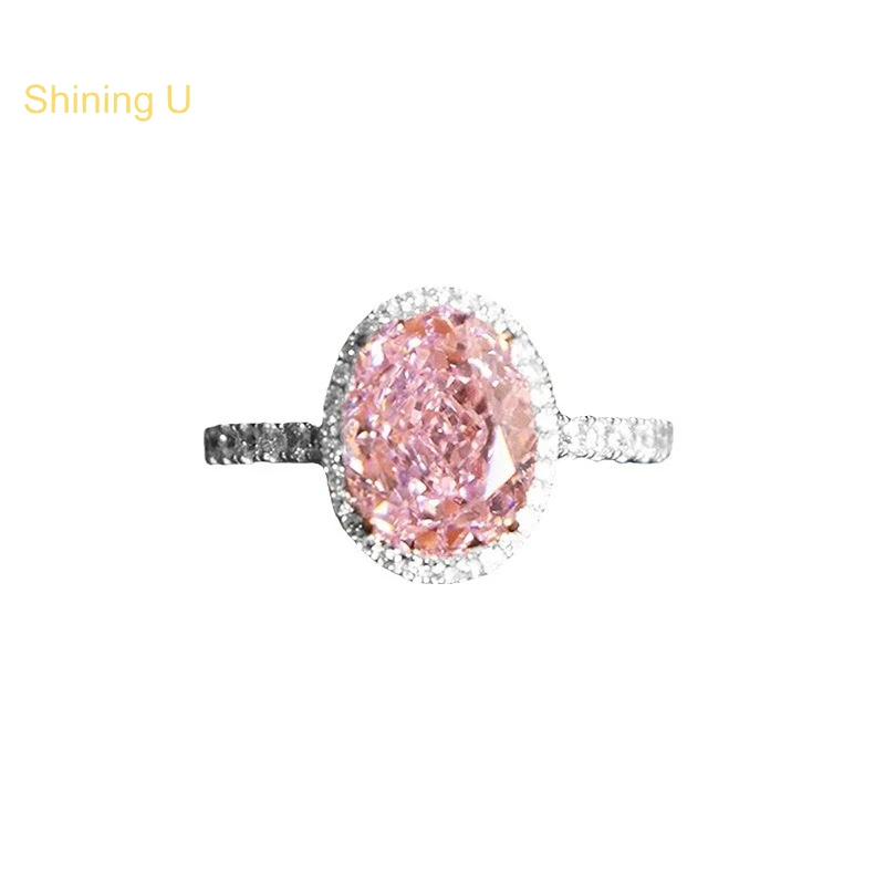 

Shining U S925 Silver High Carbon Diamond Gems Peach Fuzz 7*9mm Ring for Women Fine Jewelry Wedding