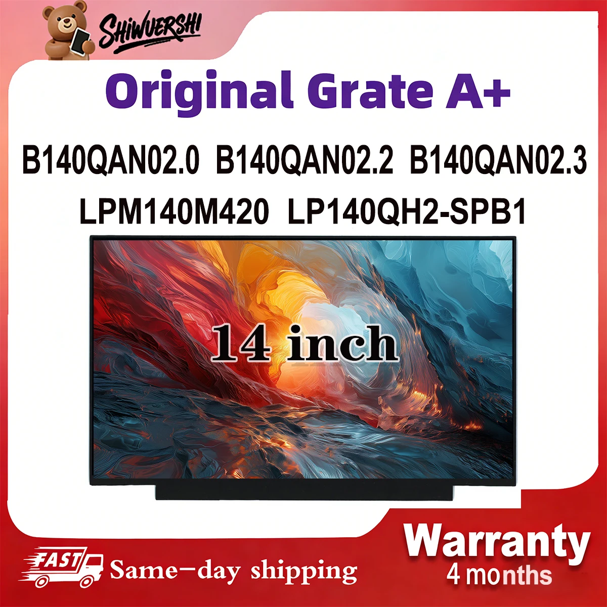 

Original New A+ 14 inch Slim Laptop Lcd Screen Panel B140QAN02.0 B140QAN02.2 B140QAN02.3 LPM140M420 LP140QH2 SPB1