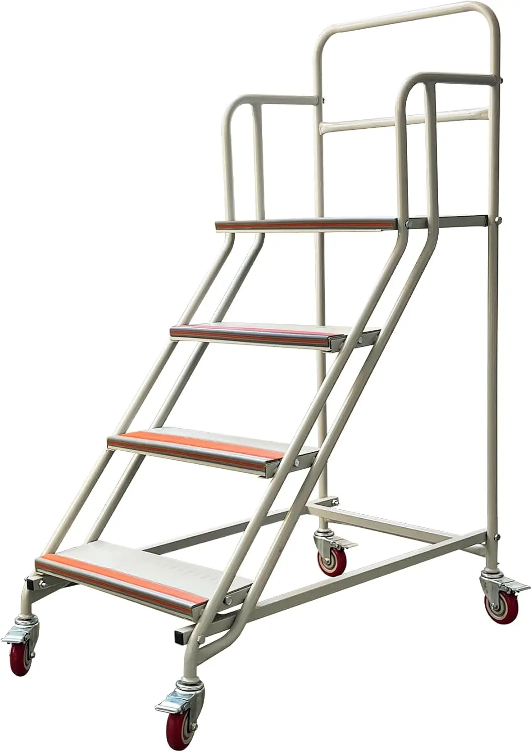 4 Steps Ladder With Wheels, Industrial & Warehouse Step Ladder, Rolling Steps Ladder With Vinyl Stair Edge Protector, 23.6In