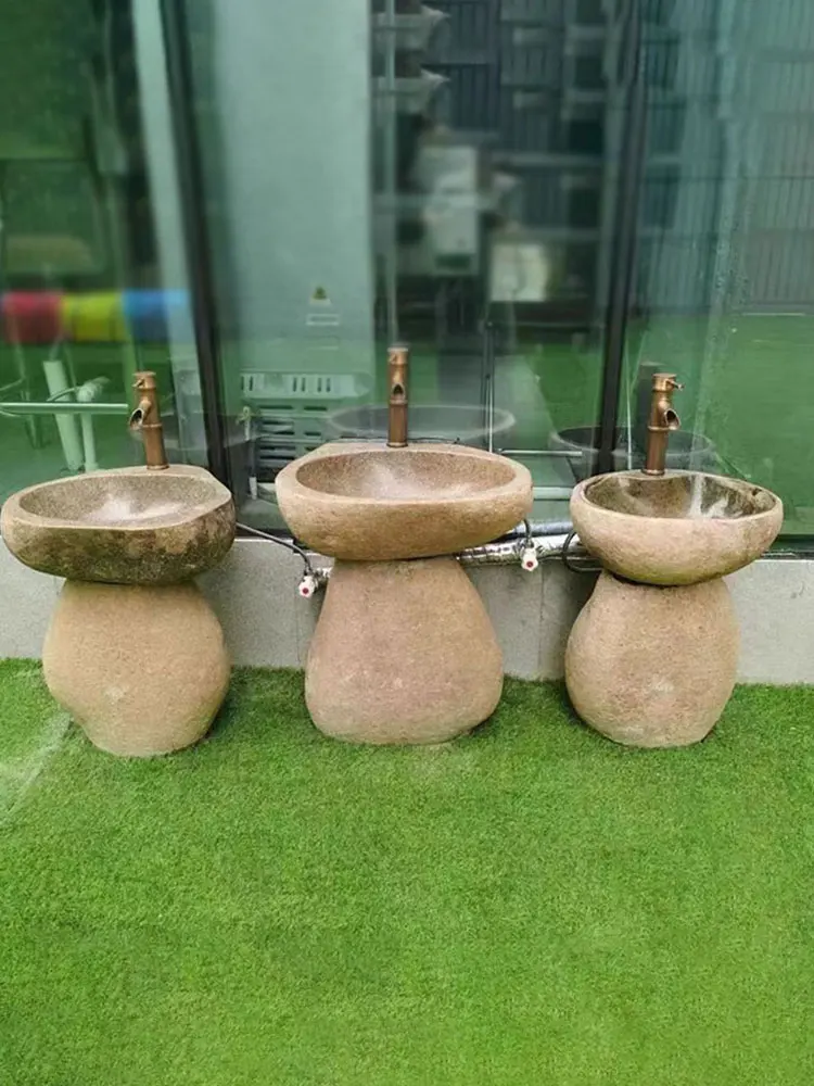 pebble wash basin outdoor children's column basin rough stone garden pool retro floor wash basin