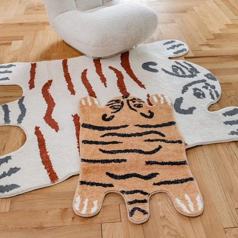 Cute Tiger Bedside Carpet Funny Brown Tiger Shaped Rug Non Slip Bathroom Mat Rugs Cartoon Plush Bathtub Rug Carpet Home Decor