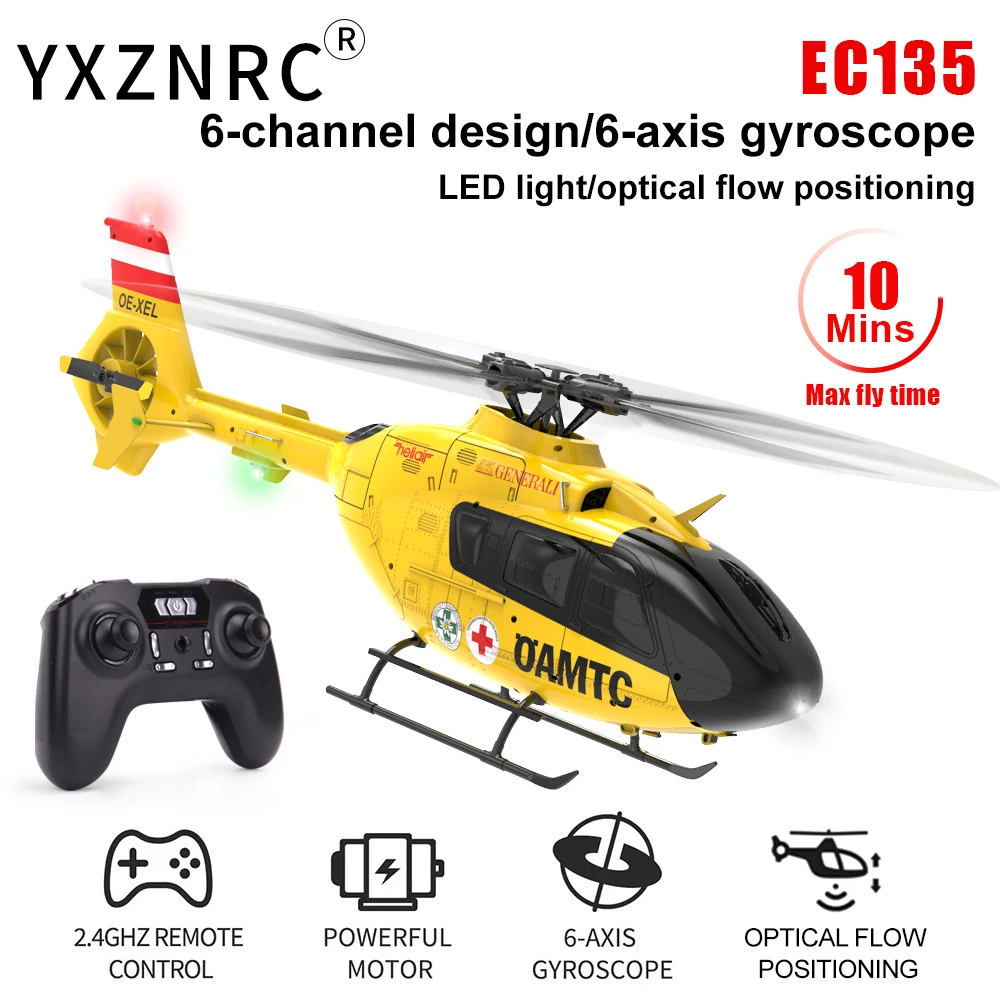 YXZNRC-Hélicoptère RC EC135 avec gyroscope à 6 axes, 2.4G, 6CH, échelle 1:36, positionnement de flux optique Flybarless, maintien d'altitude, lumière LED