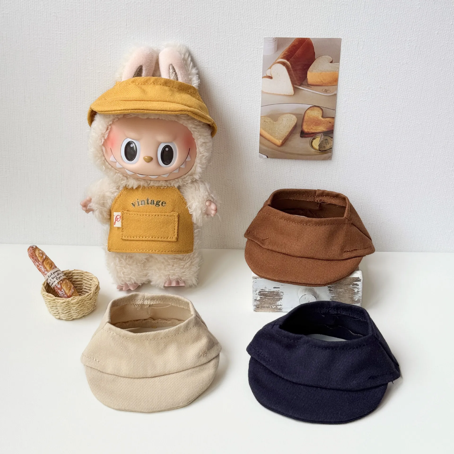 Pakaian untuk Labubu Barista Kostum Celemek Antik dengan Topi untuk Boneka Vinil 1 2 3 Gen Set Pakaian Kafe Tema Kopi Duduk