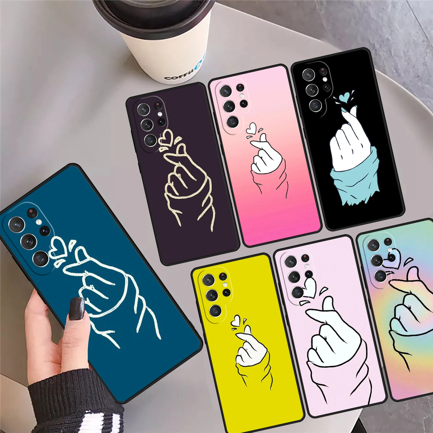 

Чехол для телефона Kpop Hand Finger Heart для Samsung Galaxy S24 S25 Ultra S23 S22 Plus S21 FE S20 Note 10 20 Pro