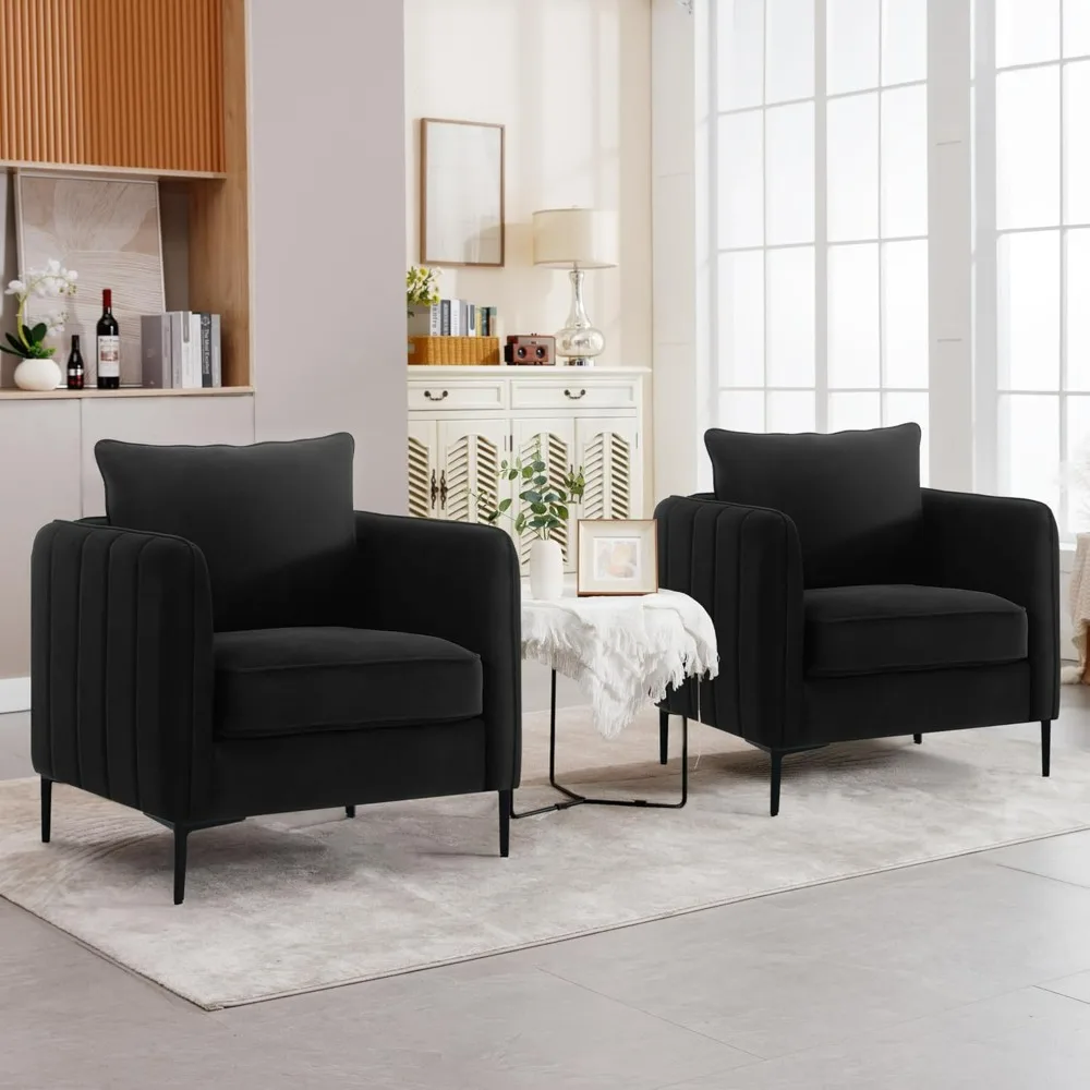 

Sofa Black Velvet Accent Chairs Set of 2 Chairs for Living Room Single Sofa/Side Chair for Living Room Bedroom Office Armchairs