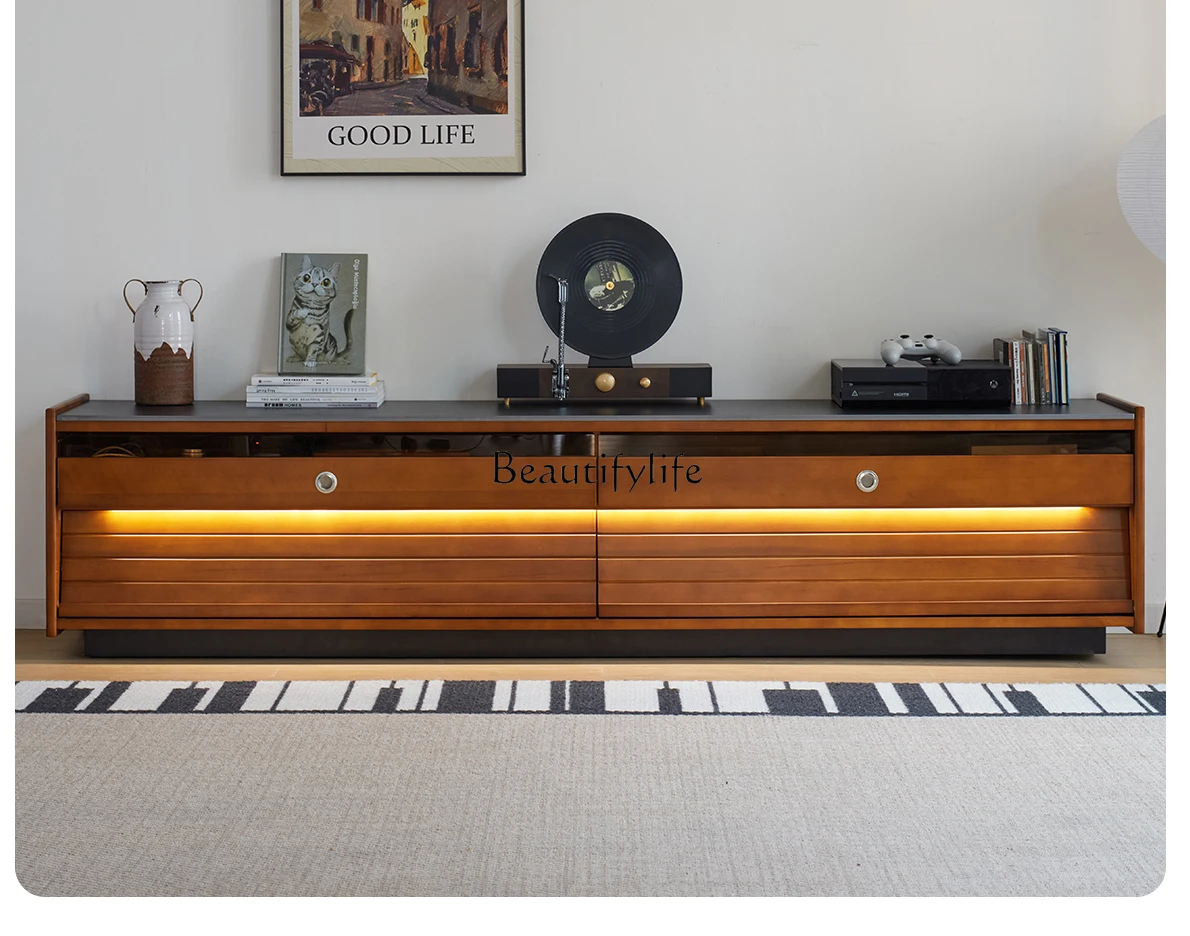 

Retro Solid Wood Floor TV Cabinet Storage and Storage Integrated Boxwood Antique Style