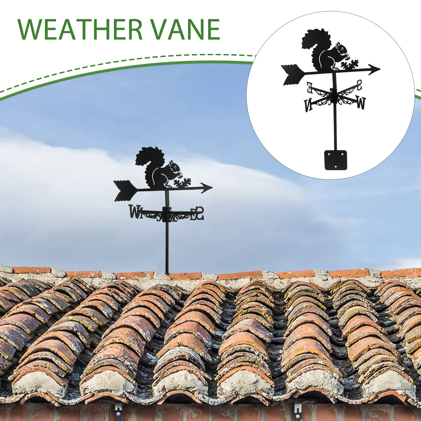 Squirrel Weather Vane Metal Outdoor Wind Direction Indicator for Roof Garden Patio Yard Decor