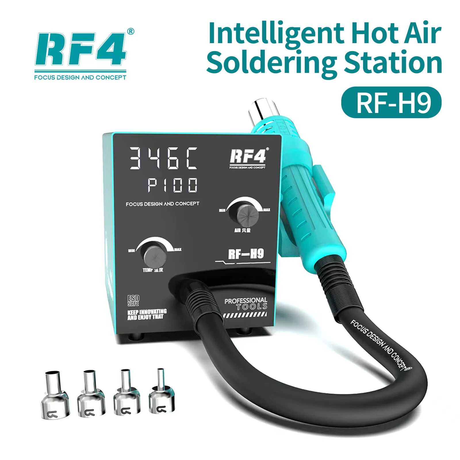 RF4 RF-H9 Intelligent Digital Display Hot Air Soldering Station for PCB BGA IC Chip Rework Desoldering Soldering Station Tool