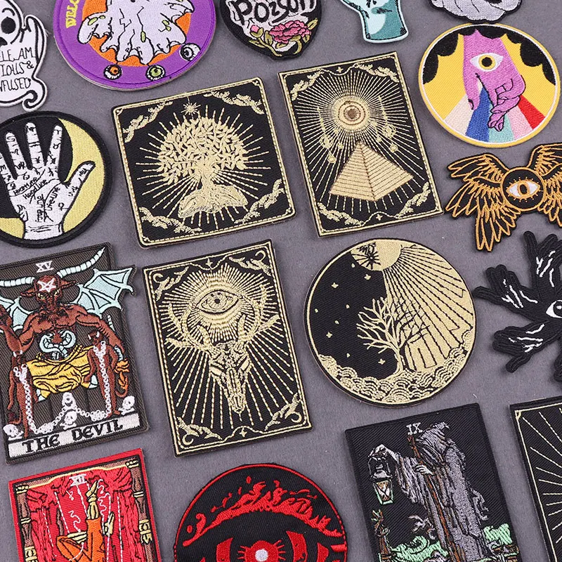 Ferro Em Patches Em Roupas, Listras Misteriosas, Tarot Bordado Patch para Roupas, DIY Diabo Emblemas em Mochila Acessório