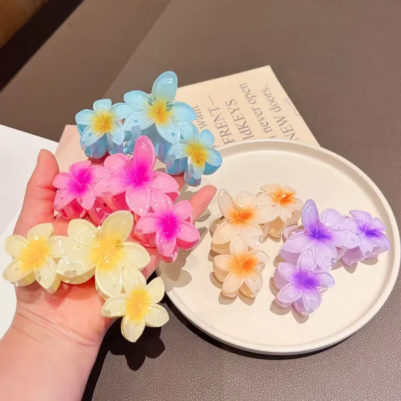 Fashion Gradient Egg Flower Hair Claws Clip Women Girls Sweet Acrylic Hairpins Summer Beach Hawaiian Headwear Hair Accessories