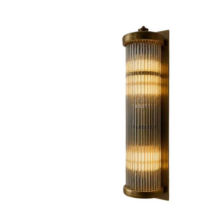 Brass vertical groove glass wall lamp with hard wire connection long tube suitable for hotel corridors and villas