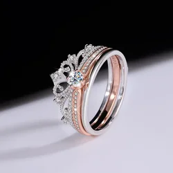 New Fashion Princess Crown Ring Set Women Light Luxury Temperament Design Couple Open Rings Wedding Party Gift