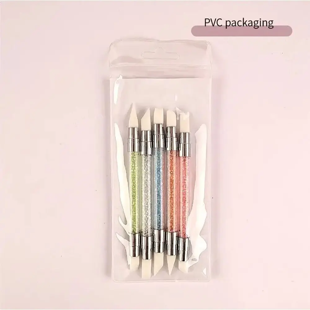 Stylo en Silicone à Double tête pour Nail Art, sculpture de fleurs, brosse douce pour Nail Art, bâton de colle réglable, stylo de gaufrage, 5 pièces/ensemble